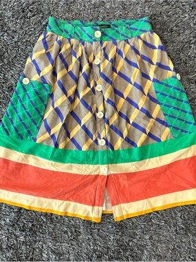 Xs Vintage Mango Suit Patchwork Skirt With Buttons And Pockets And Lined.